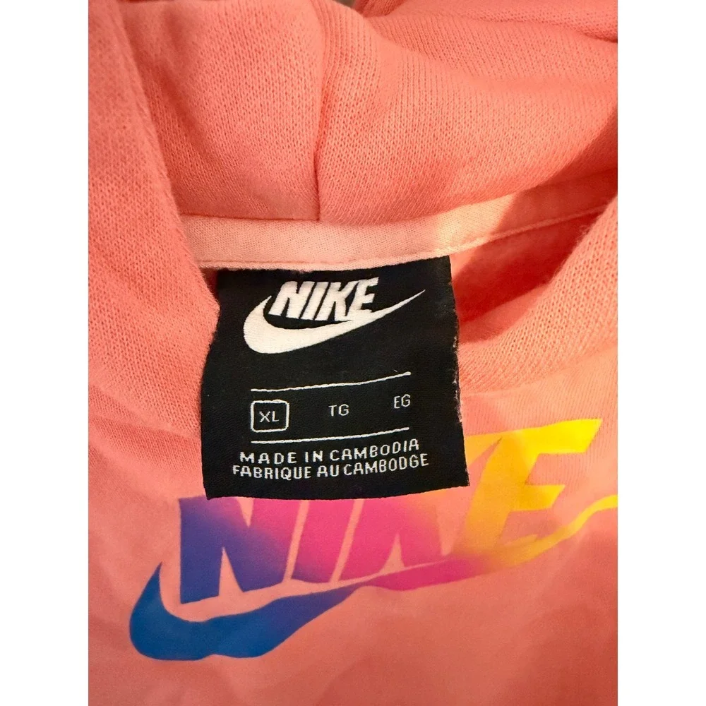 Nike Girls Sportswear Cropped Hoodie Coral Pink Gradient Logo XL Kids Pullover